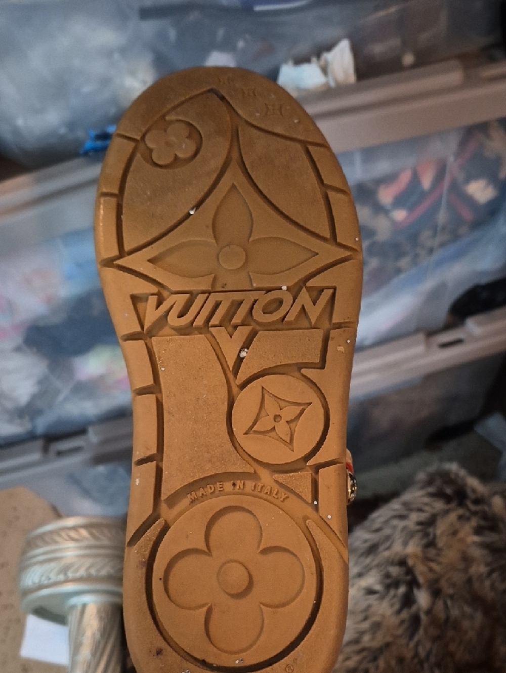 Louis Vuitton Denim Monogram Clogs - Blue & Tan Leather Strap - Picture 3 of 5